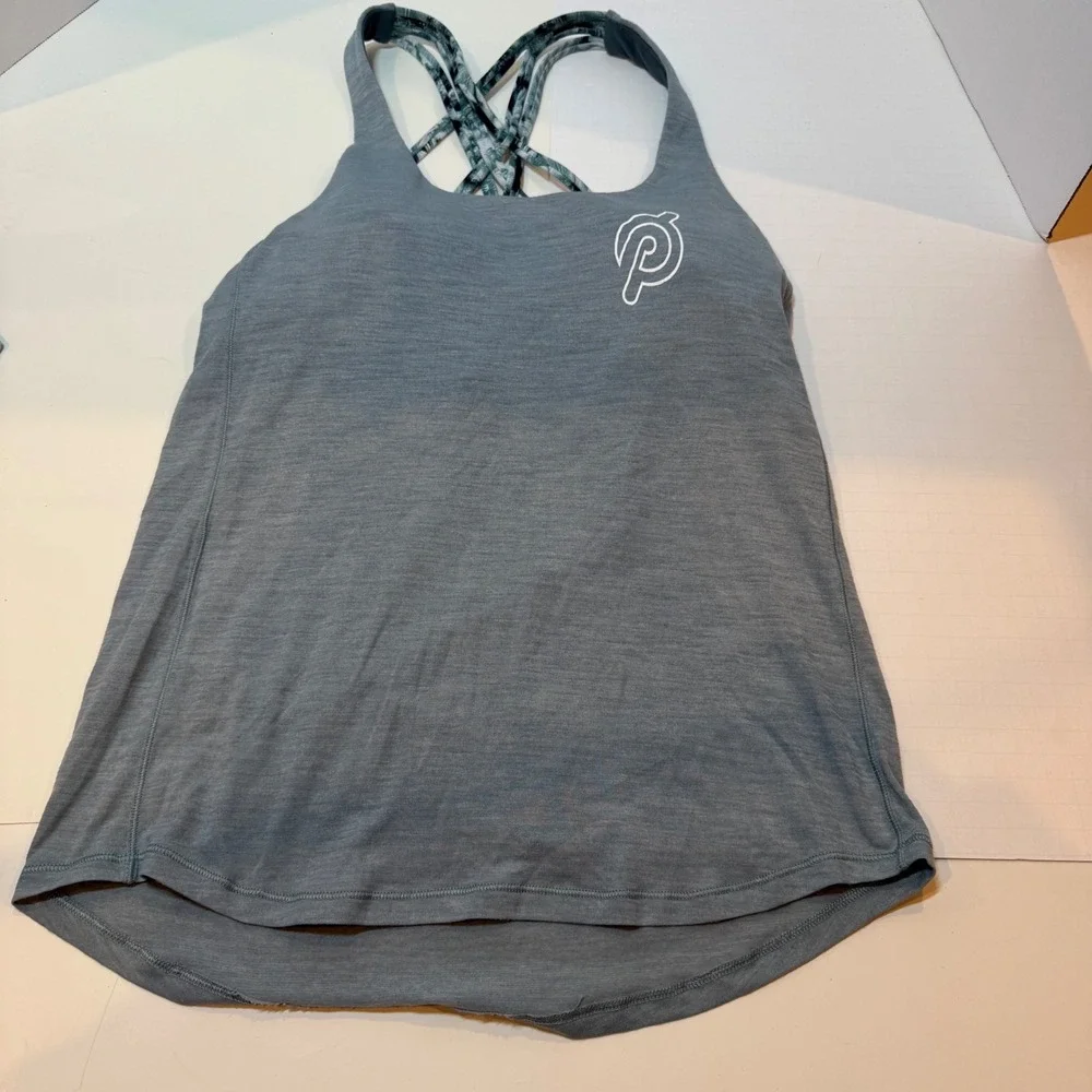 Peloton Lululemon Slay The Studio 2-In-1 Tank Heathered Blue Cast Women‎ Size 4